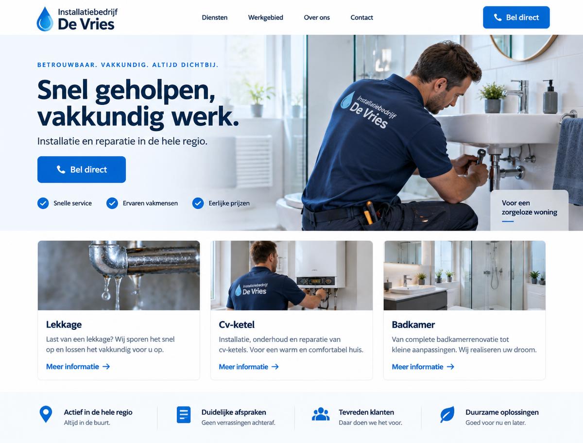 Websiteontwerp concept voor Klus & installatie door R&J Agency