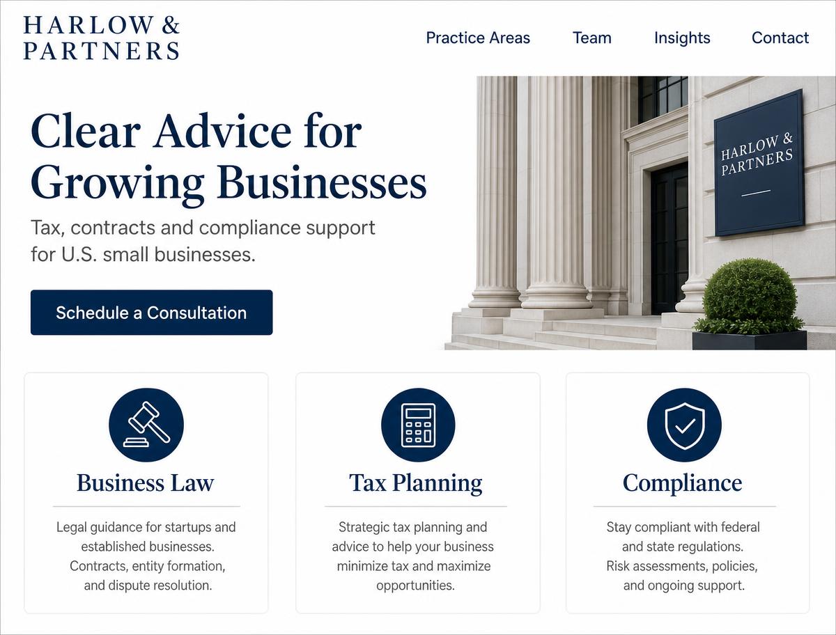 Professional Services website design concept by R&J Agency