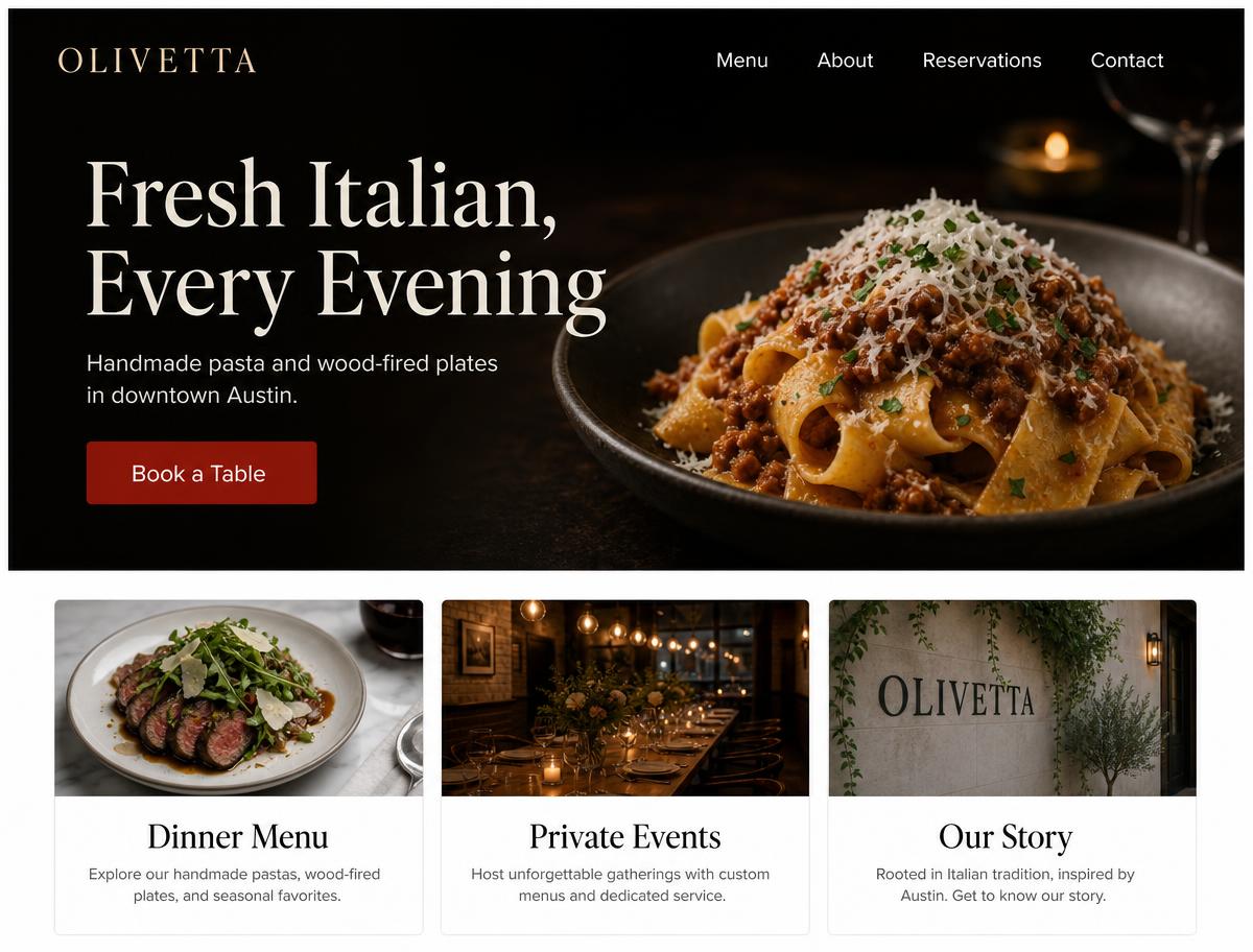 Restaurant & Hospitality website design concept by R&J Agency